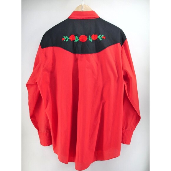 Ely Diamond‎ Western ranch shirt men's size 2XL red roses snap buttons - Picture 9 of 10